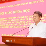 Đồng chí Nguyễn Quang Đức, Ủy viên Trung ương Đảng, Phó Bí thư Đảng ủy Mặt trận Tổ quốc, các đoàn thể Trung ương phát biểu. (Ảnh: Minh Đức/TTXVN)
