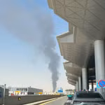 Khói bốc lên gần sân bay quốc tế King Khalid ở thủ đô Riyadh, Saudi Arabia, ngày 19/9/2026. (Ảnh: THX/TTXVN phát)