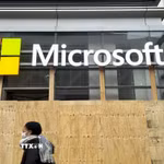 Biểu tượng Microsoft tại New York, Mỹ. (Ảnh: Kyodo/TTXVN)