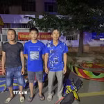Các đối tượng cùng tang vật. (Ảnh: TTXVN phát)
