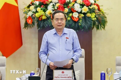 Chủ tịch Quốc hội Trần Thanh Mẫn phát biểu bế mạc phiên họp. (Ảnh: Doãn Tấn/TTXVN)