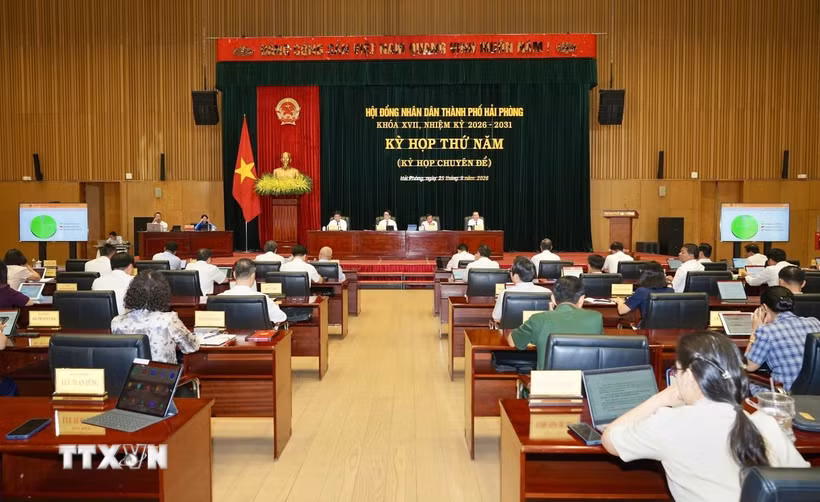 Quang cảnh Kỳ họp thứ 5 HĐND thành phố Hải Phòng khóa XVII, nhiệm kỳ 2026-2031. (Ảnh: Minh Huệ/TTXVN)