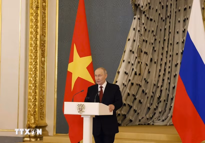 Tổng thống Liên bang Nga Vladimir Putin phát biểu. (Ảnh: Thống Nhất/TTXVN)