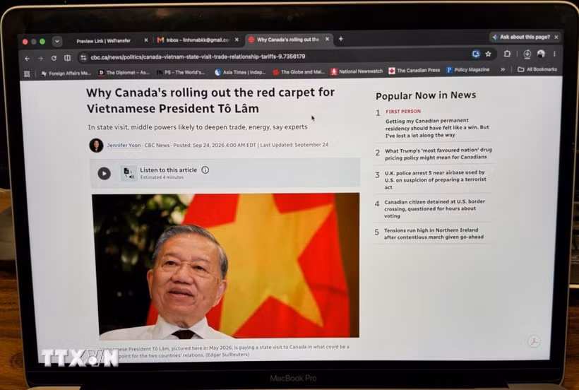 Trang CBC News ngày 24/9 đăng bài với tiêu đề “Vì sao Canada trải thảm đỏ đón Tổng Bí thư, Chủ tịch nước Việt Nam Tô Lâm.” (Ảnh: Chụp hình bài báo)