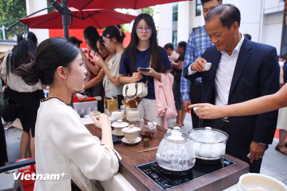 Hoạt động thưởng trà. (Ảnh: Trịnh Ngọc/Vietnam+)
