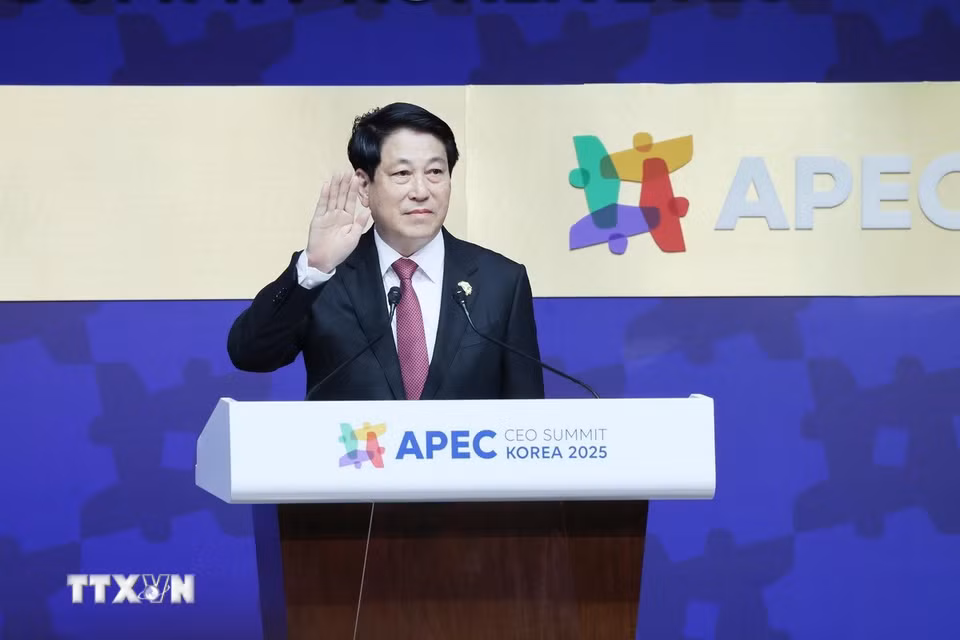 Chủ tịch nước Lương Cường dự Hội nghị Thượng đỉnh Doanh nghiệp APEC 2025. (Ảnh: Lâm Khánh/TTXVN)