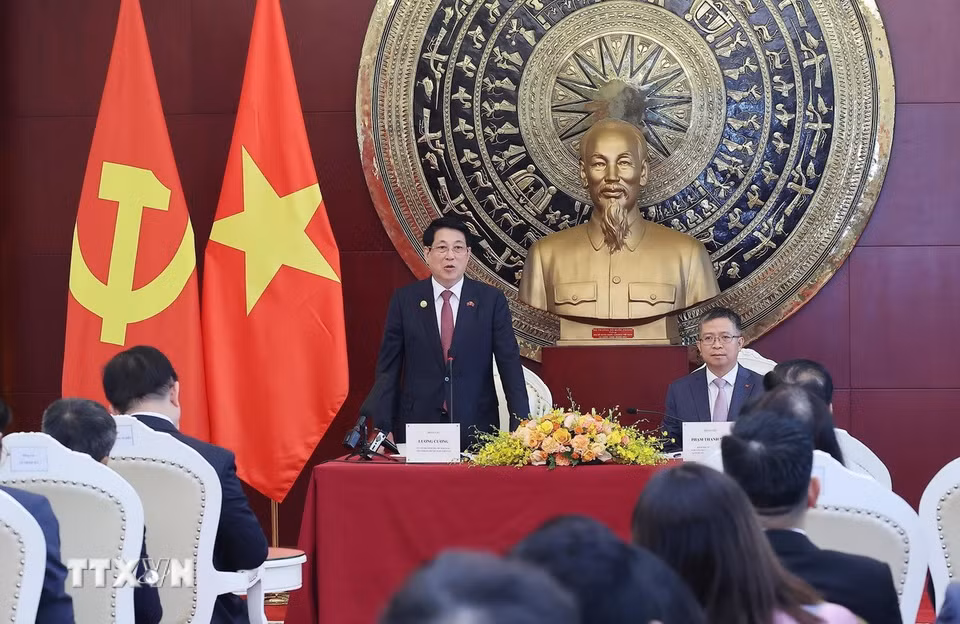 Chủ tịch nước Lương Cường phát biểu. (Ảnh: Lâm Khánh/TTXVN)