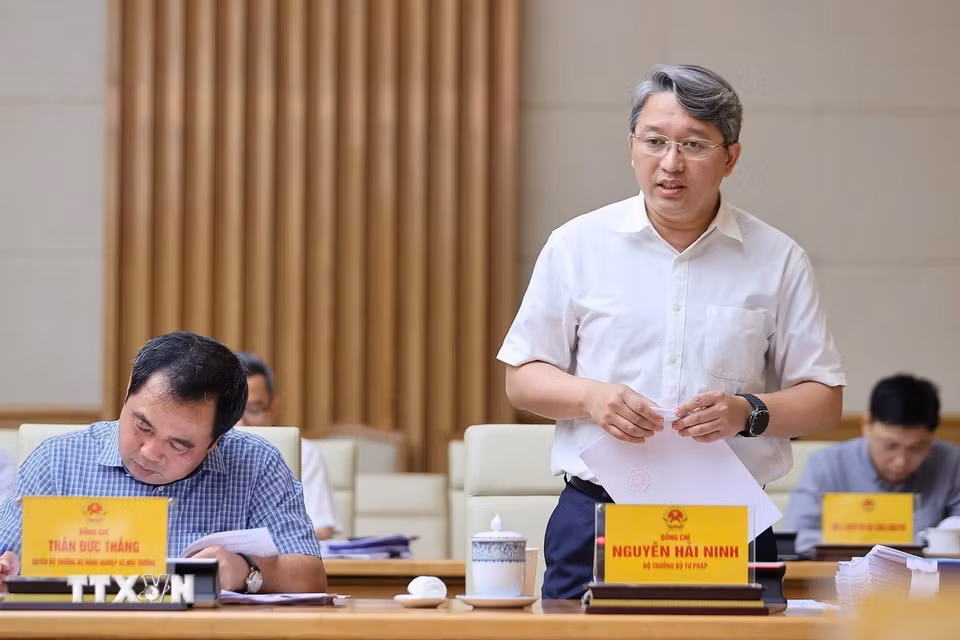 Bộ trưởng Bộ Tư pháp Nguyễn Hải Ninh phát biểu. (Ảnh: Dương Giang/TTXVN)