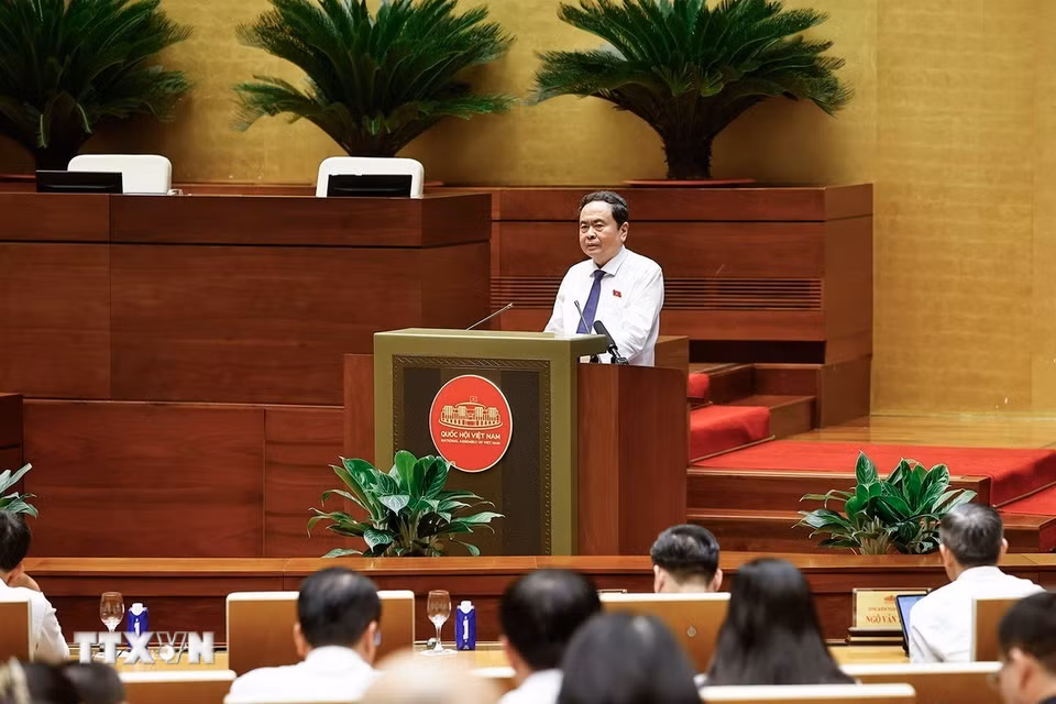 Chủ tịch Quốc hội Trần Thanh Mẫn phát biểu khai mạc Hội nghị. (Ảnh: Doãn Tấn/TTXVN)
