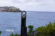Một tác phẩm điêu khắc sắp đặt đương đại trên con đường đi bộ ven biển từ Bondi đến Tamarama. (Ảnh: Lê Đạt/TTXVN)