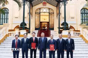 Tổng Bí thư, Chủ tịch nước Tô Lâm và đại biểu cùng 2 Đại sứ mới được bổ nhiệm. (Ảnh: Thống Nhất/TTXVN)